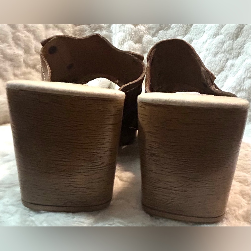 LOWER EAST SIDE Brown Leather chunky block Mule Clog women’s size 8.5 - Picture 7 of 10